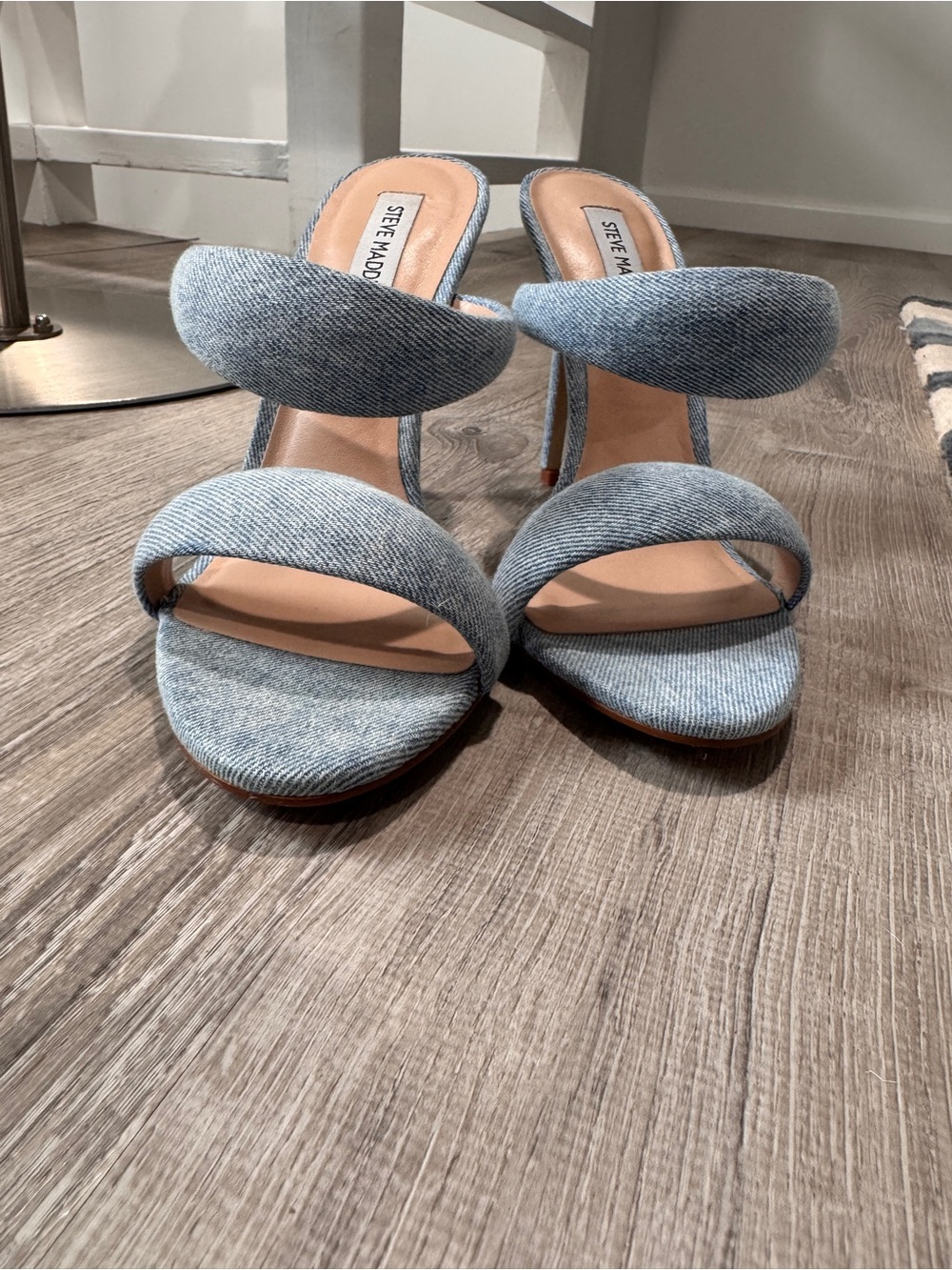 Steve Madden Light Denim Double-Strap Stiletto Sandal - Picture 3 of 5